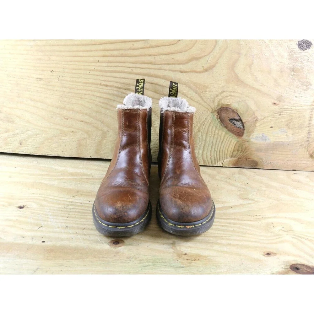 Dr Doc Martens Boots Womens 9 Black Air Wair Chelsea 2976 Leonore Faux Fur Shoes_2